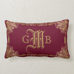 Weddenschap-monogram Classic Gold Lijst Burgundy Kussen