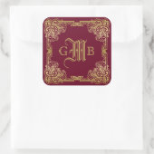 Weddenschap-monogram Classic Gold Lijst Burgundy Vierkante Sticker (Tas)
