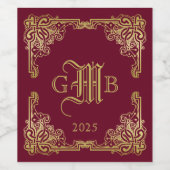 Weddenschap-monogram Classic Gold Lijst Burgundy Wijn Etiket (Enkel label)