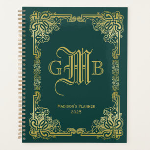 Weddenschap-monogram Classic Gold Lijst Donkergroe Planner