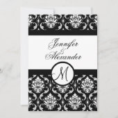 Weddenschap Monogram Damask Black & White Invitati Kaart (Voorkant)