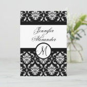 Weddenschap Monogram Damask Black & White Invitati Kaart (Staand voorkant)