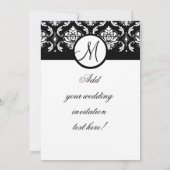 Weddenschap Monogram Damask Black & White Invitati Kaart (Achterkant)