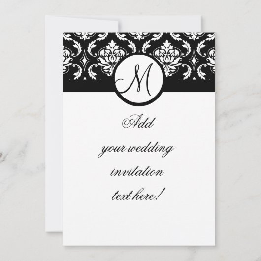 Weddenschap Monogram Damask Black & White Invitati Kaart (Achterkant)