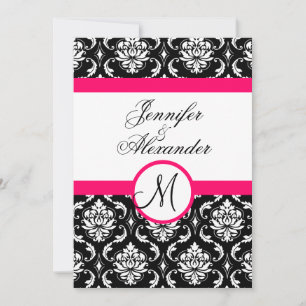 Weddenschap Monogram Damask Hot Pink Invitation Fr Kaart