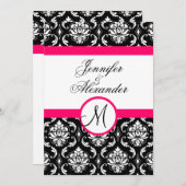 Weddenschap Monogram Damask Hot Pink Uitnodiging t (Voorkant / Achterkant)