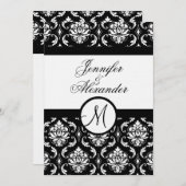 Weddenschap Monogram Damask Invitation Linen Paper Kaart (Voorkant / Achterkant)