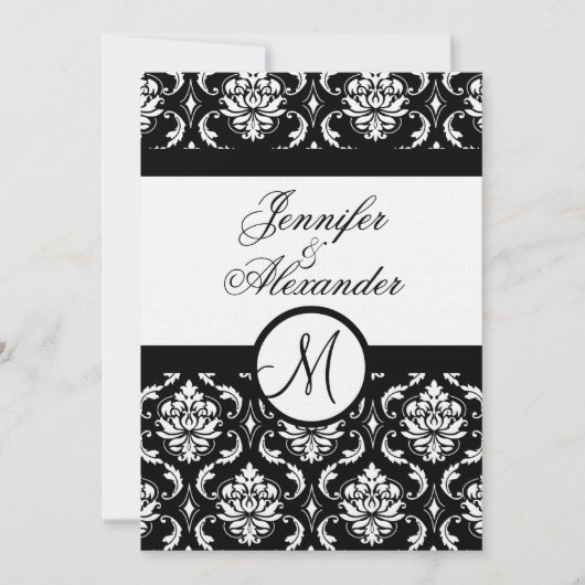 Weddenschap Monogram Damask Invitation Linen Paper Kaart (Voorkant)