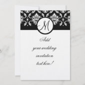 Weddenschap Monogram Damask Invitation Linen Paper Kaart (Achterkant)