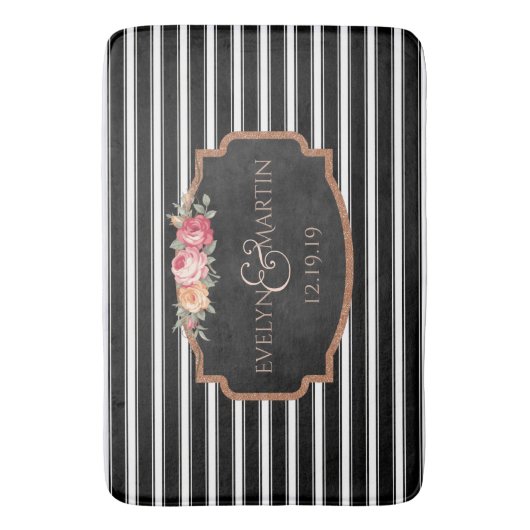 Weddenschap Monogram | Elegant Black Stripe Bath D Badmat (Voorkant Verticaal)