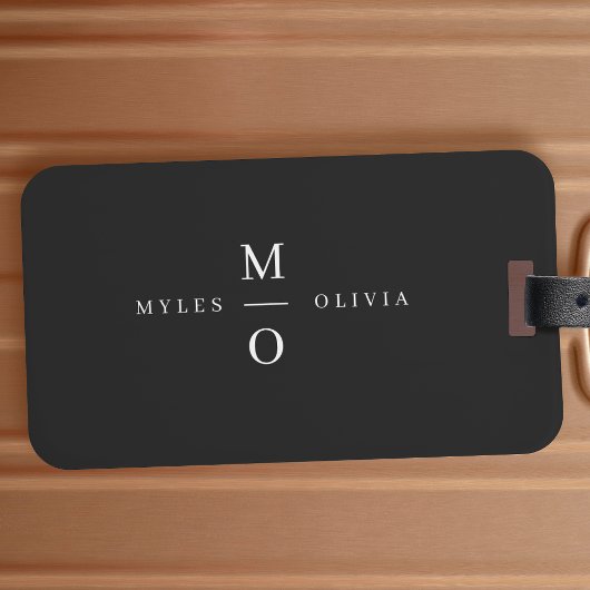 Weddenschap Monogram Elegant Minimal Stylish Black Bagagelabel