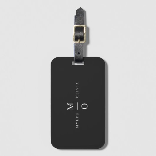Weddenschap Monogram Elegant Minimal Stylish Black Bagagelabel (Voorkant (verticaal))