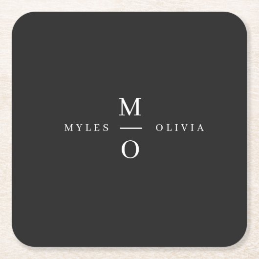 Weddenschap Monogram Elegant Minimal Stylish Black Kartonnen Onderzetters (Voorkant)