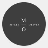 Weddenschap Monogram Elegant Minimal Stylish Black Ronde Sticker (Voorkant)