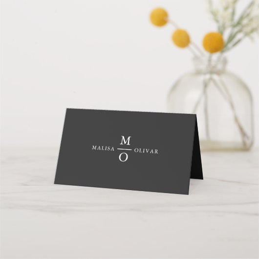 Weddenschap Monogram Elegant Minimalist Simple Whi Plaatskaartje (Voorkant)