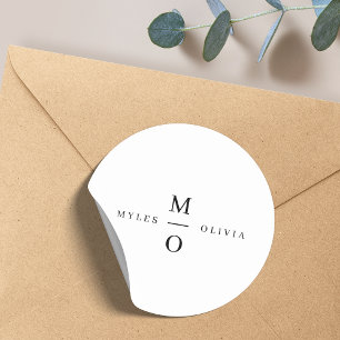 Weddenschap Monogram Elegant Minimalist Simple Whi Ronde Sticker