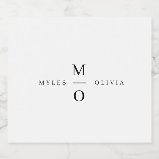 Weddenschap Monogram Elegant Minimalist Simple Whi Sparkling Wijnetiket (Enkel label)