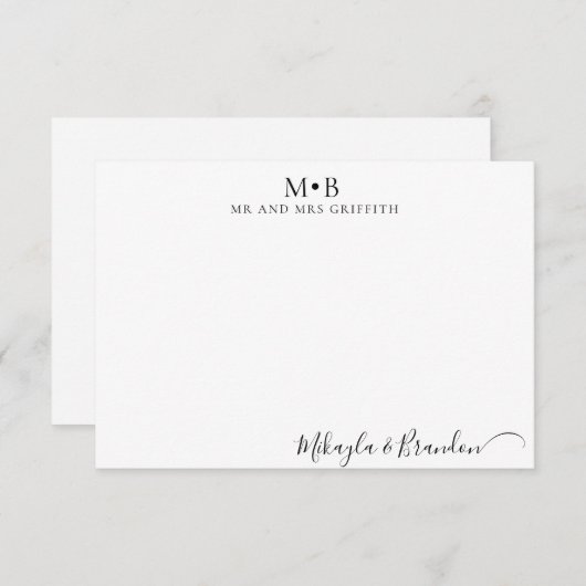 Weddenschap Monogram Elegant Script Names Bedankkaart (Voorkant / Achterkant)