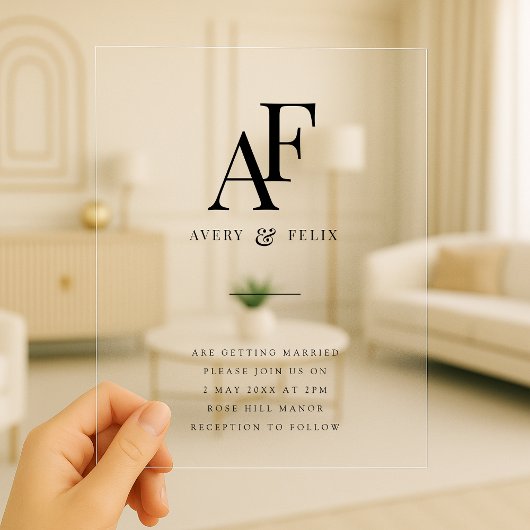 Weddenschap Monogram Elegant Simple Minimalist Acryl Uitnodigingen