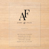 Weddenschap Monogram Elegant Simple Minimalist Acryl Uitnodigingen (Voorkant)