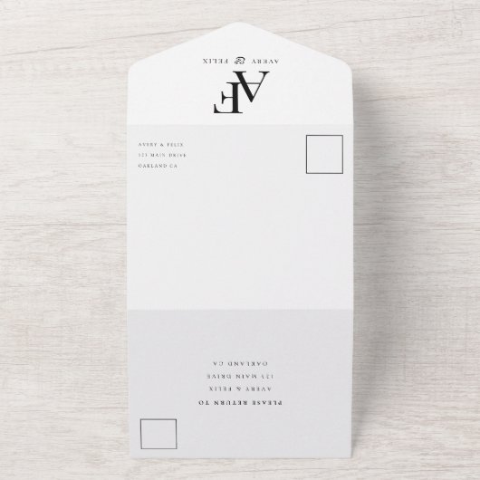 Weddenschap Monogram Elegant Simple Minimalist All In One Uitnodiging (Buitenkant)