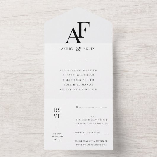 Weddenschap Monogram Elegant Simple Minimalist All In One Uitnodiging (Binnen)