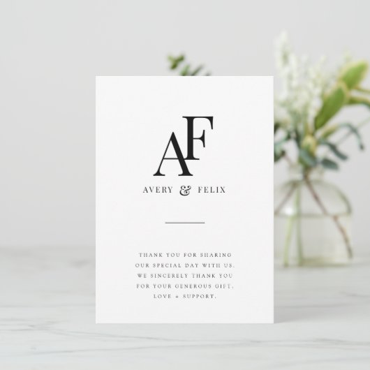 Weddenschap Monogram Elegant Simple Minimalist Bedankkaart (Staand voorkant)