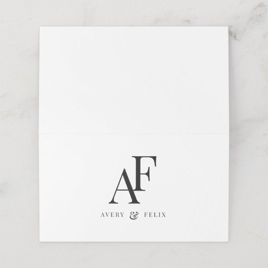 Weddenschap Monogram Elegant Simple Minimalist Plaatskaartje (Buitenkant ongevouwen)