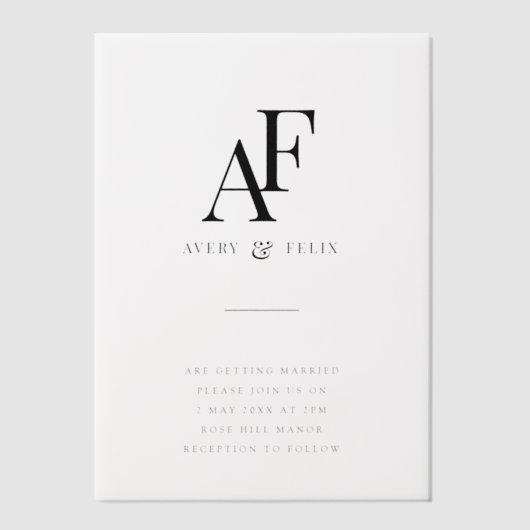 Weddenschap Monogram Elegant Simple Minimalist Vellum Uitnodigingen (Voorkant)