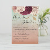 Weddenschap Monogram Florals BurgundyMarsala Roos  Kaart (Staand voorkant)