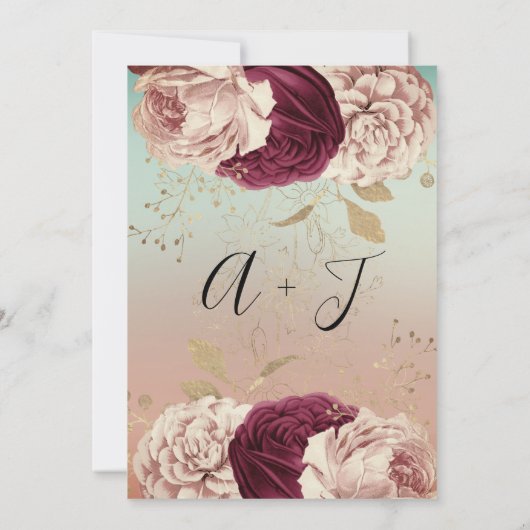 Weddenschap Monogram Florals BurgundyMarsala Roos  Kaart (Achterkant)