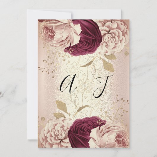 Weddenschap Monogram Florals BurgundyMarsala Roos Kaart (Achterkant)