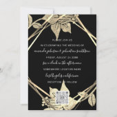 Weddenschap Monogram Florals Faux Gold Lijst QR Kaart (Voorkant)