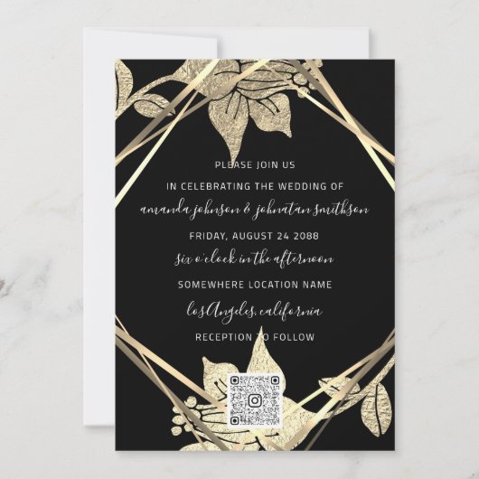 Weddenschap Monogram Florals Faux Gold Lijst QR Kaart (Voorkant)