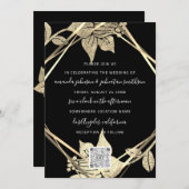 Weddenschap Monogram Florals Faux Gold Lijst QR Kaart (Voorkant / Achterkant)