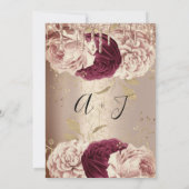 Weddenschap Monogram - Florals Marsala Roos Gold Kaart (Achterkant)