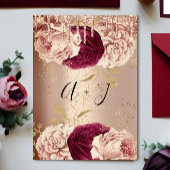 Weddenschap Monogram - Florals Marsala Roos Gold Kaart