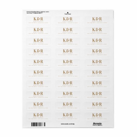 Weddenschap Monogram Gold en wit retouradres Etiket (Full Sheet)