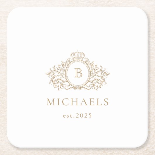 Weddenschap Monogram | Goud en wit Onderzetter (Voorkant)