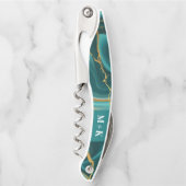 Weddenschap Monogram Green Gold Agate Geode Kurkentrekker (Voorkant)