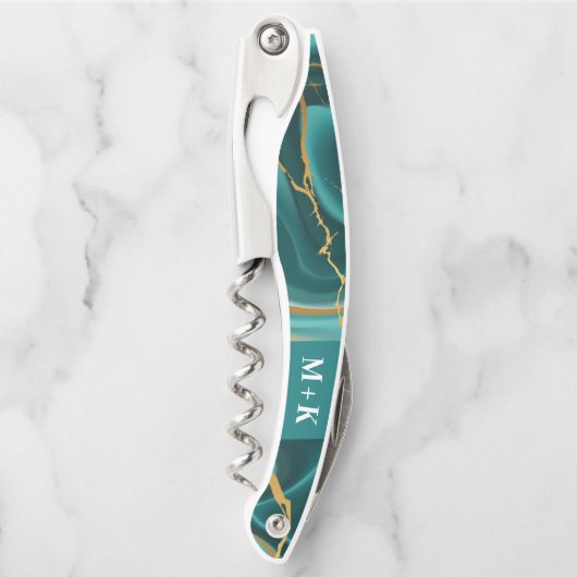 Weddenschap Monogram Green Gold Agate Geode Kurkentrekker (Voorkant)