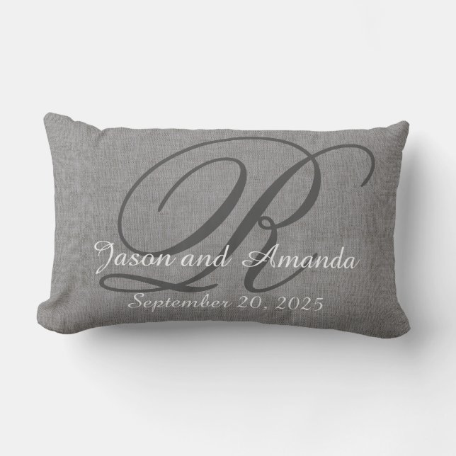 Weddenschap Monogram grijs Rustic Linen Kijk Kussen (Voorkant)