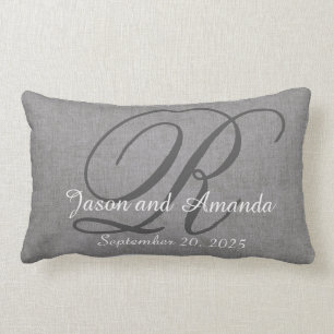 Weddenschap Monogram grijs Rustic Linen Kijk Kussen