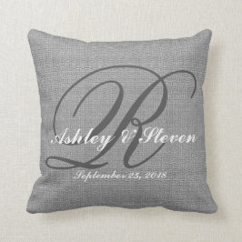 Weddenschap Monogram grijs Rustic Linen Kijk Kussen