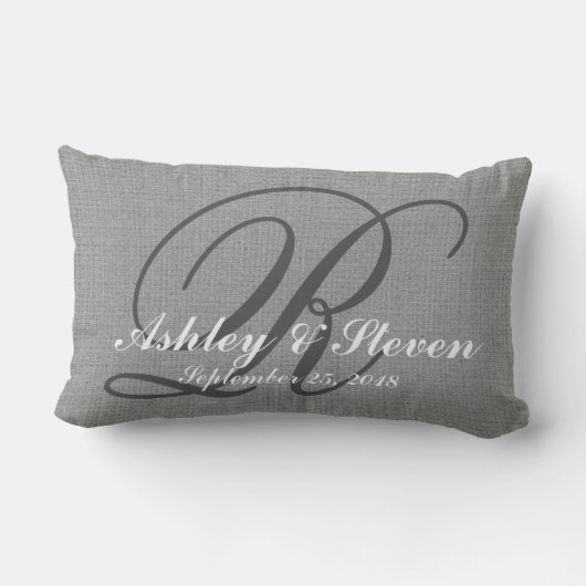 Weddenschap Monogram grijs Rustic Linen Kijk Kussen (Achterkant)