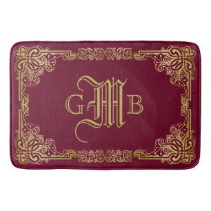 Weddenschap-monogram Klassiek Goud Lijst Burgundy Badmat