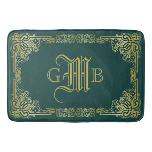 Weddenschap-monogram Klassieke Gold-Lijst Donkergr Badmat