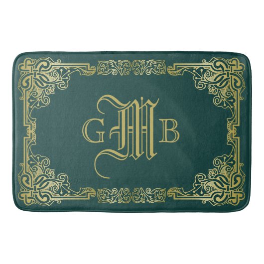 Weddenschap-monogram Klassieke Gold-Lijst Donkergr Badmat (Voorkant)