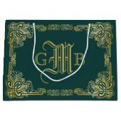 Weddenschap-monogram Klassieke Gold-Lijst Donkergr Groot Cadeauzakje (Voorkant)