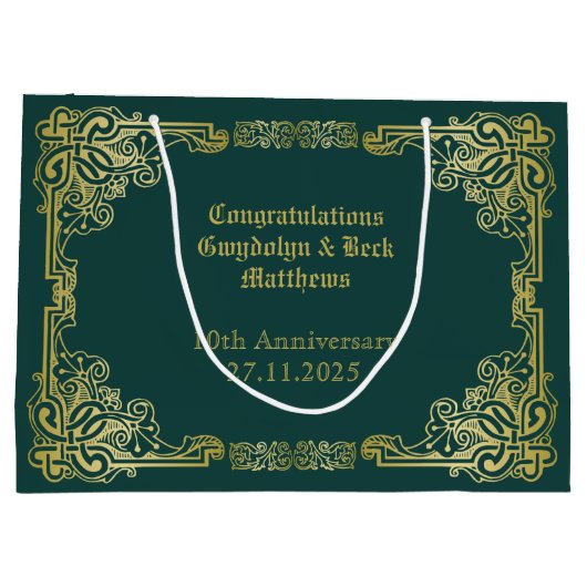 Weddenschap-monogram Klassieke Gold-Lijst Donkergr Groot Cadeauzakje (Achterkant)